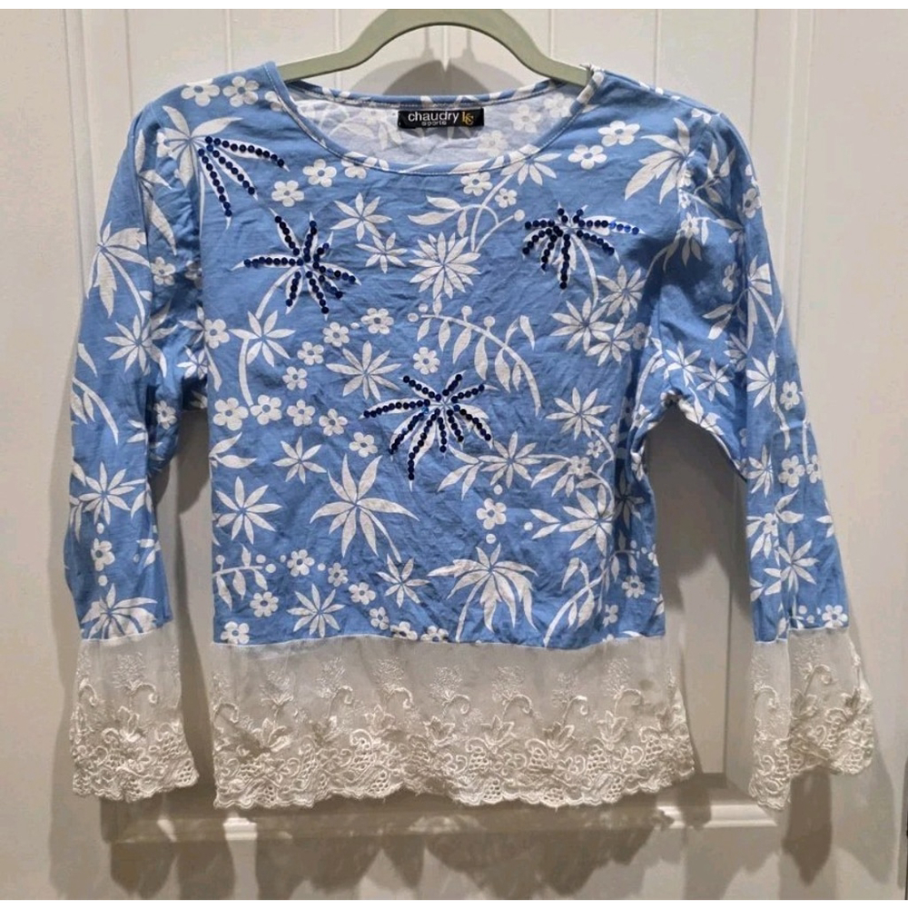 Chaudry B Size S NWOT Washed Sample Y2K 70x's Floral Vintage Wide Lace Boho 3/4 - Picture 5 of 11